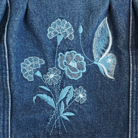 Vtg Denim Bag Embroidered Floral Butterfly Blue Jean Purse Boho Hippie Art Indie - Picture 2 of 13